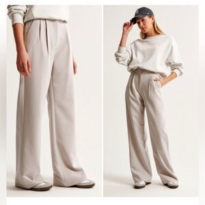 Abercrombie Long Sloane Tailored Wide Leg High Rise Trouser Pants Taupe Size 33